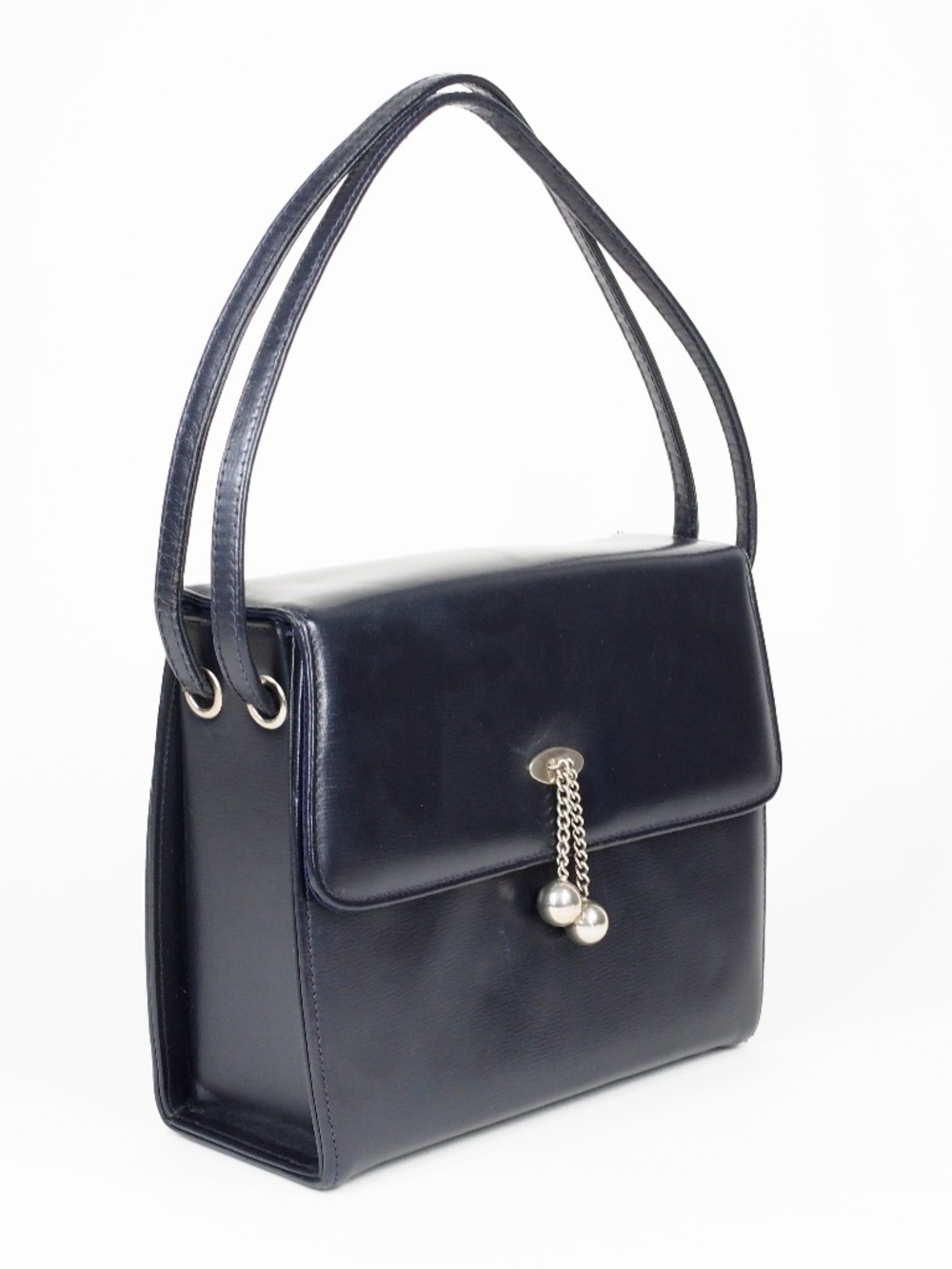 Vintage 50s Dark Blue Box Bag Silver Tone Ball Chain 60s retro mid century